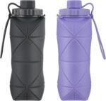 Silicone Collapsible Water Bottles,Lightweight Reusable Leakproof For Traveling Camping Hiking Cycling Sports Outdoor,Foldable Portable Travel Water Bottle 600ML Dark Grey And Purple 2Pack. - Image 2