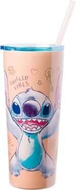 Silver Buffalo Disney Lilo and Stitch Island Doodles Chilled Vibes Double Walled Stainless Steel Tumbler with Straw, 22 Ounces - Image 2