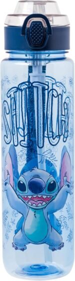 Silver Buffalo Disney Lilo and Stitch Plastic Water Bottle with Locking Lid, Strap, and Straw, 33 Ounces - Image 2