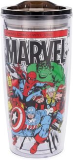 Silver Buffalo Marvel Avengers Featuring Spider-Man, Captain America, Thor, Hulk, and Iron Man Double Wall Travel Tumbler with Slide Close Lid, 20 Ounces - Image 2