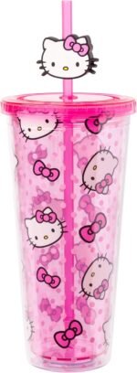 Silver Buffalo Sanrio Hello Kitty Plastic Cold Cup with Lid and Straw Topper, 24 Ounces - Image 2