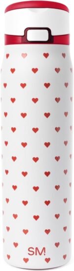 Simple Modern Valentine's Day Mesa Loop Water Bottle with Covered Straw and Handle | 30oz Cup Holder Friendly Insulated Stainless Steel Bottles for Travel, Sports and School | Crimson Hearts - Image 2