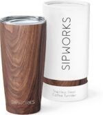 Sipworks Coffee Tumbler – 20 oz Insulated Travel Coffee Mug, Spill Resistant Stainless Steel Large Coffee Cup with Lid for Hot & Iced Drinks - Mahogany - Image 2