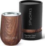 Sipworks Wine Tumbler with Lid - 12 oz Stainless Steel Insulated Wine Tumbler – Portable Spill Resistant Stemless Travel Wine Glass & Cocktail Cup - Mahogany - Image 2