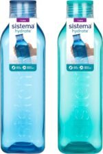 Sistema Square Water Bottles | 1L | Leakproof Kids Water Bottles | BPA-Free | Ocean Blue & Minty Teal | 2 Count - Image 2