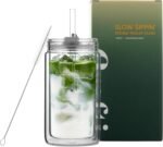 Slow Sippin' Glass Tumbler with Straw & Lid – 11.8oz / 350ml Double-Walled Glass Coffee Cup, Matcha Cup with Volume Markings, Tritan® Straw & Cleaner – Reusable, BPA-Free Iced Coffee Tumbler - Image 2