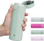 Small Insulated Water Bottle with Push-Button Lid – 12.8oz/380ml Small Flask, Leakproof Mini Water Bottle for Coffee, Milk, Travel, School & Office Use(Mint) - Image 2