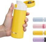 Small Insulated Water Bottle with Push-Button Lid – 7.5oz/220ml Mini Flask, Leakproof Mini Water Bottle for Coffee, Milk, Travel, School & Office Use(Yellow & White) - Image 2