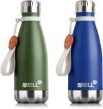 Small Water Bottle-12 oz Stainless Steel Vacuum Insulated Water Bottle for Kids for School, Leak Proof Cola Shape Travel Water Bottle for Boys (Grass Green-Navy) - Image 2
