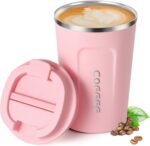 Smilatte 12oz (380ml) Vacuum Insulated Coffee Travel Mug, Leakproof Double Wall Stainless Steel Reusable Cup with Lid, Thermal Tumbler for Hot and Cold Drinks, Matte Texture Pink - Image 2