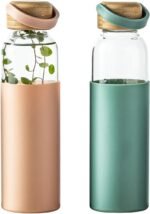 Snminetal 21oz Borosilicate Glass Water Bottle with Sleeve & Leakproof Lid - BPA Free Reusable Bottle for Gym,Office,Hiking - Reusable Glass Bottle Cu for Men and Women 2 Color (Pink+Green) - Image 2