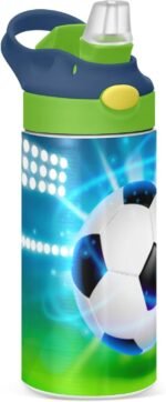 Soccer Ball on Field Kids Water Bottle with Straw Lid Insulated Stainless Steel Reusable Tumbler Leakproof Vacuum Boys Girls Toddler School Sports 12oz - Image 2