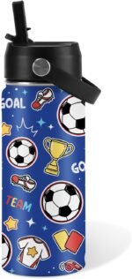 Soccer Gifts for Kids - 16 Oz Kids Water Bottle with Straw Lid, Stainless Steel Insulated Tumbler, Leak Proof, BPA-Free, for Girls, School, Travel - Soccer Lovers Children Birthday Gifts Cups(1pc) - Image 2
