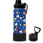 Soccer Gifts for Kids - 18oz Soccer Water Bottle with Straw & 2 Lid, Kids Stainless Steel Insulated Water Bottle, Leak Proof, BPA-Free, Football Cup for School, Travel, Gift Cup for Boys Girls - Image 2
