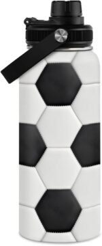 Soccer Water Bottle with Lid - 32oz Insulated Stainless Steel Sport Bottles - Gift for Men Soccer Player Fan Coach - Image 2