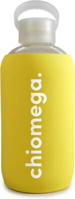 Sorority Shop Chi Omega Glass Water Bottle with Silicone Sleeve - 16 Oz Water Bottle, Reusable Glass Water or Juice Bottle with Cap - Image 2