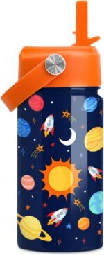 Space Water Bottle - Kids Water Bottle with Straw Lid - 12 Oz Insulated Stainless Steel Water Bottles for Kid Boys Girls - Travel Cup for School Sports - Image 2