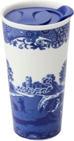 Spode Blue Italian 12oz Porcelain Travel Mug with Lid – Scenic Patterned Drinkware with Decorative Border - Portable Ceramic Coffee Cup for Brunch, Tea, On-the-Go Hot Beverage Moments - Image 2