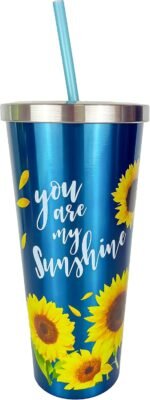 Spoontiques You Are My Sunshine Stainless Steel Cup with Straw - Stainless Steel Drinkware Tumbler - 24 Oz., (18248) - Image 2