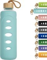 Sport 32oz Glass Water Bottle 1000ml /1 liter Borosilicate Glass Water Bottle Reusable Waterbottle Jugwith Silicone Sleeve and Unique Lid (Cyan - Image 2