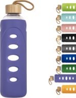 Sport 32oz Glass Water Bottle 1000ml /1 liter Borosilicate Glass Water Bottle Reusable Waterbottle Jugwith Silicone Sleeve and Unique Lid (Purple - Image 2