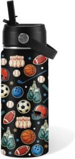 Sport Gift for Kids - 16oz Kids Water Bottle with Straw Lid, Stainless Steel Insulated Bottle, Leak Proof, BPA-Free, Sport Balls Water Bottles for Boy & Girls, School, Children Birthday Gift Cup(1pc) - Image 2