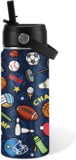 Sports Gifts for Men & Women - 16oz Water Bottle with Straw Lid, Stainless Steel Insulated Bottle, Leakproof, BPA-Free, for Boys Girls, School, Travel - Sport Balls Lovers Kids Birthday Gift Cup (1pc) - Image 2