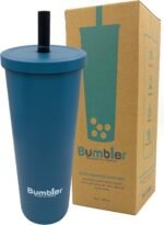 Stainless Steel Bubble Tea Cup - Bumbler 24oz Large Reusable Eco-Friendly Tumbler with Wide Soft Tip Metal Straw, Leak-Proof Lid - for Boba, Smoothies, Iced Coffee, Hot or Cold Drinks - Blue Eclipse - Image 2