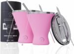 Stainless Steel Martini Glass [Pack of 2] – 10oz, Pink, Powder Coated, No Sweat, Double Wall Margarita Cup with Lid | Ideal for Mother's Day Gift - Image 2