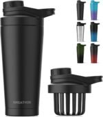 Stainless Steel Shaker Bottle with Noise-Free Design - Patented 24 oz Insulated Metal Shakers Bottles Cup for Protein Mixes and Pre Workout 100% Leak Proof (Black) - Image 2