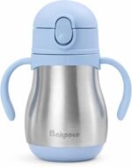 Stainless Steel Straw Sippy Cup for Toddlers 1-3 Years Old, Insulated Toddler Water Bottle Baby Training Tumbler with Handles, 8oz Kids Straw Cups for Travel, Daycare & At Home, Blue - Image 2