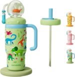 Stainless Steel Whale Fountain Tumbler with Handle, Drinking Cup with Whale Squirt, 24oz Whale Water Bottle Two Silicone Soft Tip, Leak-Proof Whale Fountain Tumbler for Kids Teens Adults (B-Green) - Image 2