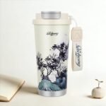 Stainless steel insulated Tumbler Portable leak-proof coffee mug 18oz sports water Bottle suitable for car cup holder BPA-free insulated water bottle for sports，school，travel，Grey landscape - Image 2