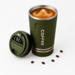 Stainless steel travel mug with smart temperature display lid 510ml (Green) - Image 2