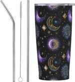Star and Moon Tumbler with Straw Lid Insulated Travel Coffee Mug 20 OZ Stainless Steel Cup for Outdoor Car Office Kitchen - Image 2