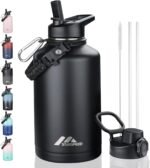 StarSpeed 64oz Insulated Water Bottle with Straws & 2 Lids, Half Gallon Stainless Steel Double Walled Vacuum Water Jug, Large Wide Mouth with Paracord Handle for Gym Camping Hiking, Black - Image 2