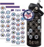 Stars and Stripes National Parks Water Bottle with Stickers | 32 Oz Insulated Wide Mouth Stainless Steel Bottle | 2 Lids (Straw & Spout) | BPA-Free and Leak-Proof | Gift-Ready Box [Black] - Image 2
