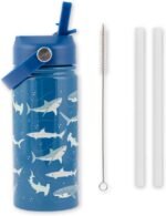 Stephen Joseph, 14oz Insulated Stainless Steel Water Bottle with Straw and Handle for Sports, Travel, and School, BPA-Free Sports Water Bottle, Shark - Image 2