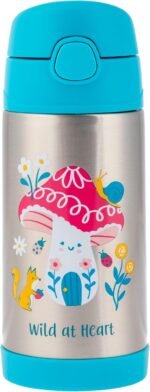 Stephen Joseph Double Wall Stainless Steel Bottles, Insulated Water Bottle for Kids Toddlers, Vacuum Insulated Bottle with Straw, BPA-Free Water Bottle – 11.8 Ounces, Mushroom - Image 2