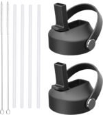 Straw lid for Hydroflask Wide Mouth Water bottle,Flex Straw Lid compatible with Hydro Flask 12 16 18 20 32 40 64 oz,Sports Straw Cap Flip Top Lid Water Bottle Lid Accessories… - Image 2