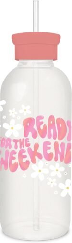 Studio Oh! New Aesthetic Glass Water Bottle with Straw & Silicone Coating 25oz, Reusable, Cute & Eco Friendly, Shatter-Resistant, Ready for the Weekend Design - Image 2