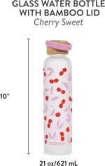 Studio Oh! New Glass Water Bottle with Bamboo Lid 25oz, Reusable Cute Glass Bottle Eco Friendly, Shatter-Resistant, Aesthetic Waterbottle with Silicone Coating, Cherry Sweet Design - Image 2