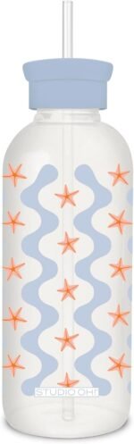 Studio Oh! New Glass Water Bottle with Straw 25oz, Reusable Cute Glass Bottle Eco Friendly, Shatter-Resistant, Aesthetic Waterbottle with Silicone Coating, Riding The Waves Design - Image 2