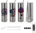Stvyar 20oz Flat edge sublimation tumblers ，Silver Skinny insulated Sublimation tumbler Straight Cups with Individual Gift Box, Silicone Bottom Polymer Coating for Heat Transfer (4, silver) - Image 2