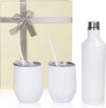 Sublimation Insulated Wine Tumbler and Bottle Gift Set Stainless Steel Wine Tumblers12 oz 2 Pcs and 1pcs 17 oz Insulated Wine Bottle Cups with Lids and Straws Set - Image 2