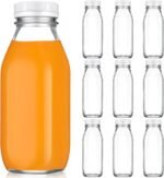 Suclain 10 Pcs 16 oz Glass Juice Bottle with Lids, Clear Reusable Milk Container for Refrigerator, Airtight Heavy Duty Dispenser Drinking Jar for Beverage, Oat, Honey Storage Supply - Image 2