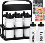 Suclain 7 Pcs Water Bottle Carrier with 20 Oz Bottles and Stickers Plastic Wide Mouth Sports Water Bottle Squeeze Team Bottles with Black Lid for Fitness Bike Gym (White) - Image 2