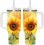 Sunflower Gifts.40oz Sunflower Tumbler with Handle.Sunflowers Lover Cup Gift.Birthday Christmas Sunflowers Tumblers Gift for Women Men. - Image 2