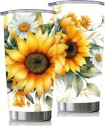 Sunflower Tumbler 20oz - Floral Stainless Steel Insulated Cup with Lid & Straw | Holiday Gifts for Women, Her, Mom, Teacher | Double Wall Vacuum for Coffee| Christmas, Birthday, Office, Travel - Image 2