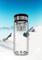 Sun's Tea 18oz Wide Mouth Ultra Clear Spill-proof Strong Double-wall 3-Piece Borrosilicate Glass Tumbler with Strainer and Lid (flat top lid) - Image 2